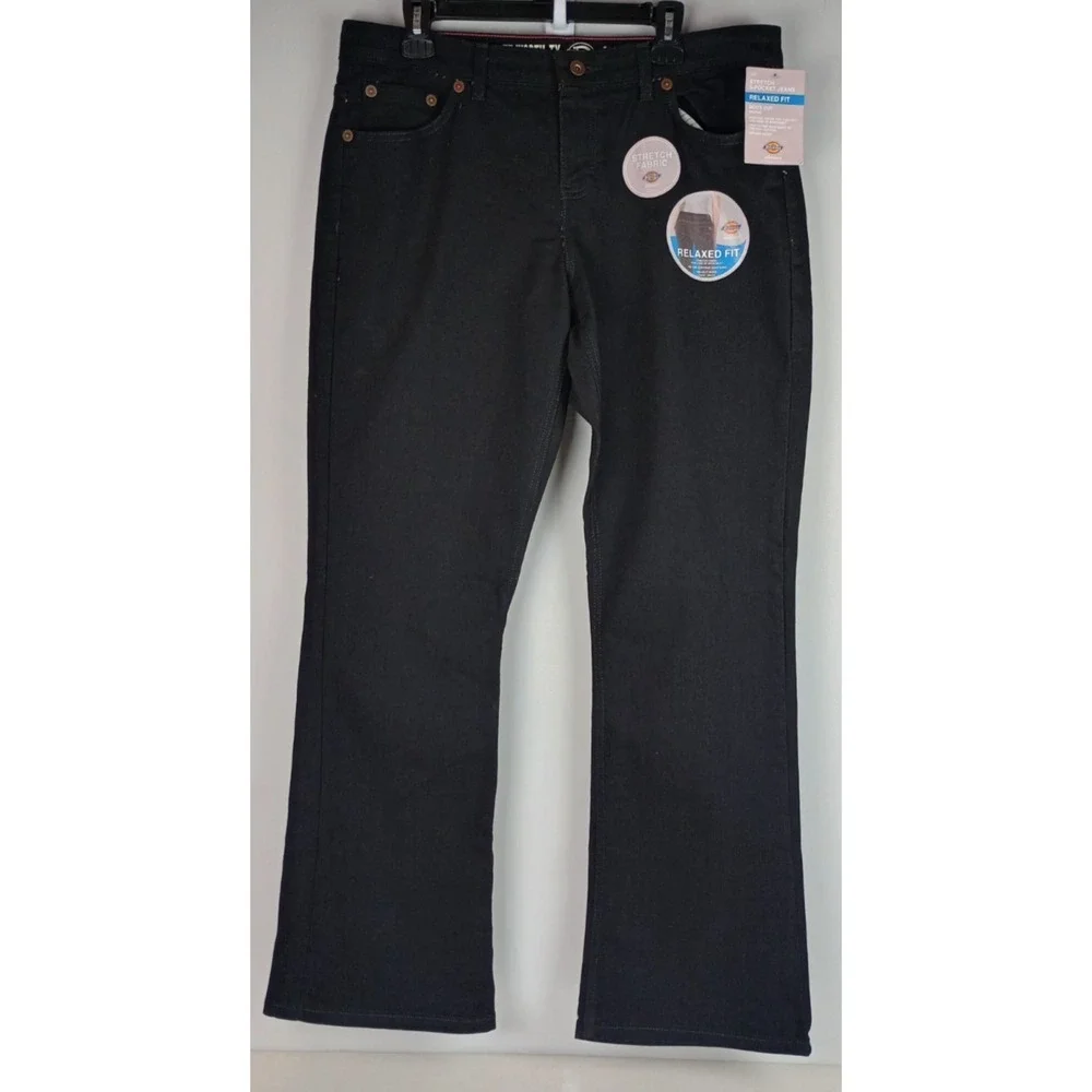 NWT Dickies Womens 14 LN Black Relaxed Fit Midrise Boot Cut Stretch Jeans